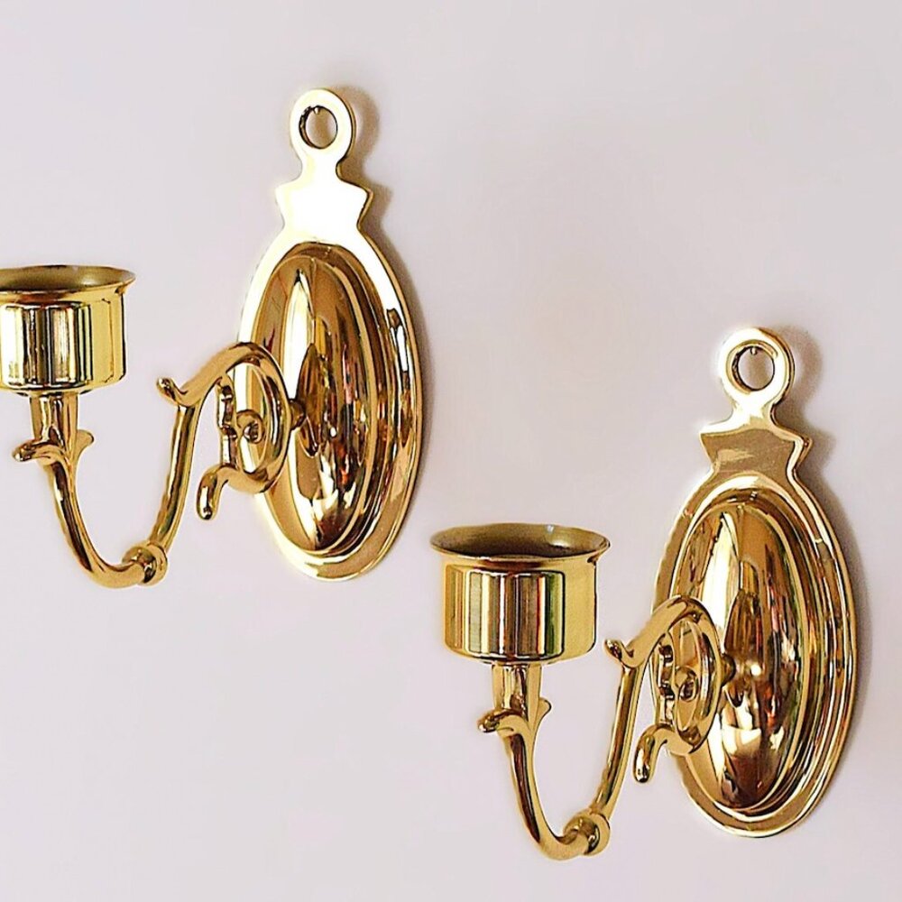 NWT Vintage Ethan Allen Solid Brass Candle Wall Scones Set of 2 - Picture 3 of 9
